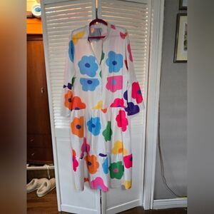 Like New Colorful Floral Long Sleeve MAXI Dress